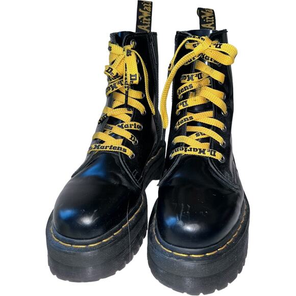 Worn TWICE $210 Dr. Marten Jadon Smooth Black Leather Platform Combat Boots 8 - Picture 3 of 15